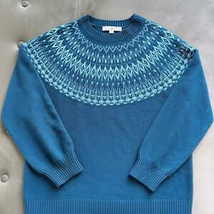 LOFT Teal Nordic Yoke Crewneck Sweater